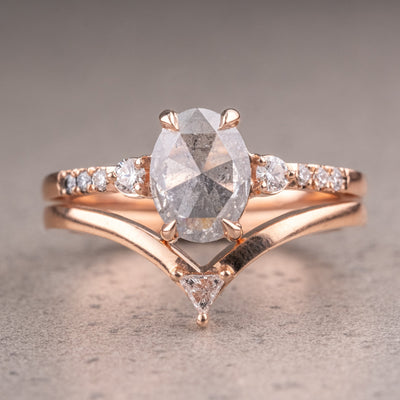Natural Salt And Pepper 1.70CT Oval Diamond Art Deco Unique Engagement Ring | Handmade Ring | Anniversary Ring