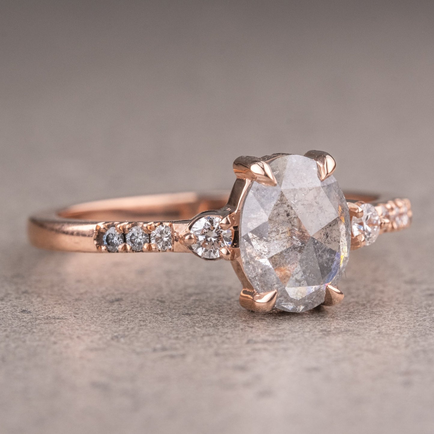 Natural Salt And Pepper 1.70CT Oval Diamond Art Deco Unique Engagement Ring | Handmade Ring | Anniversary Ring