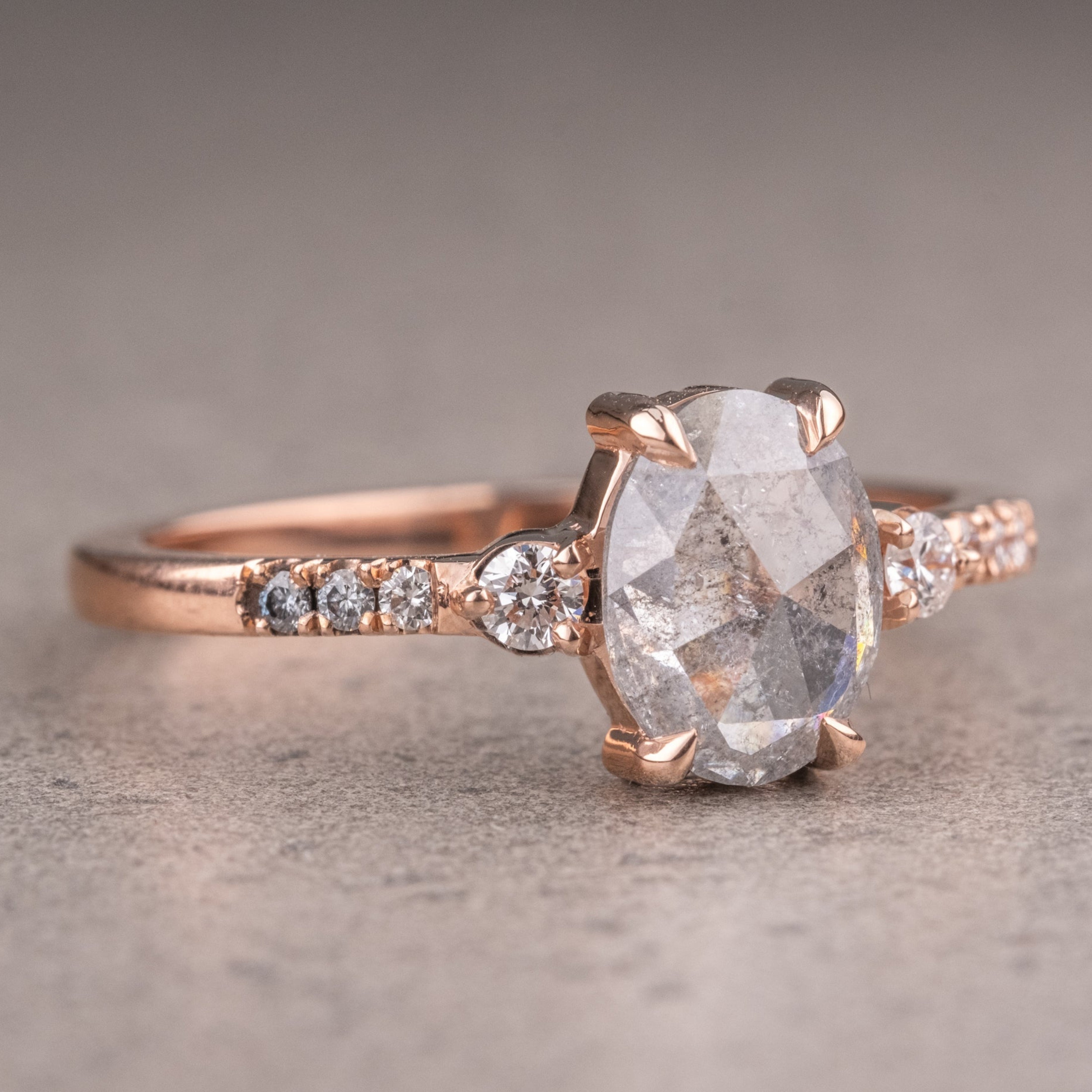 Natural Salt And Pepper 1.70CT Oval Diamond Art Deco Unique Engagement Ring | Handmade Ring | Anniversary Ring