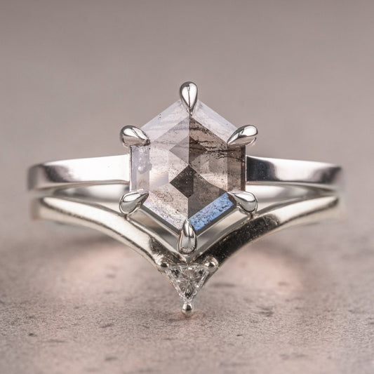 Natural Salt And Pepper 1.25CT Hexagon Diamond Art Deco Unique Engagement Ring | Handmade Ring | Anniversary Ring - IBIZ Jewel