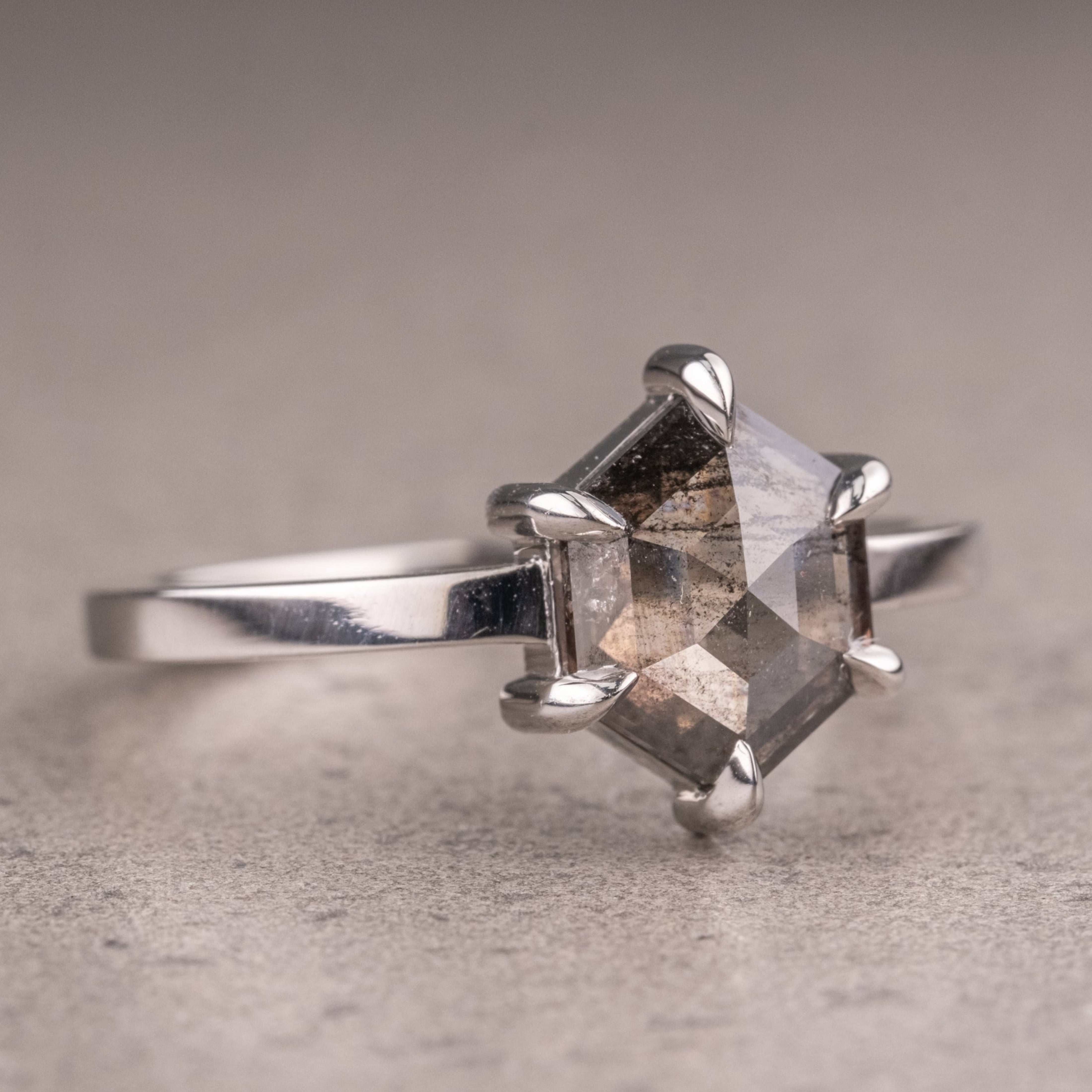 Natural Salt And Pepper 1.25CT Hexagon Diamond Art Deco Unique Engagement Ring | Handmade Ring | Anniversary Ring