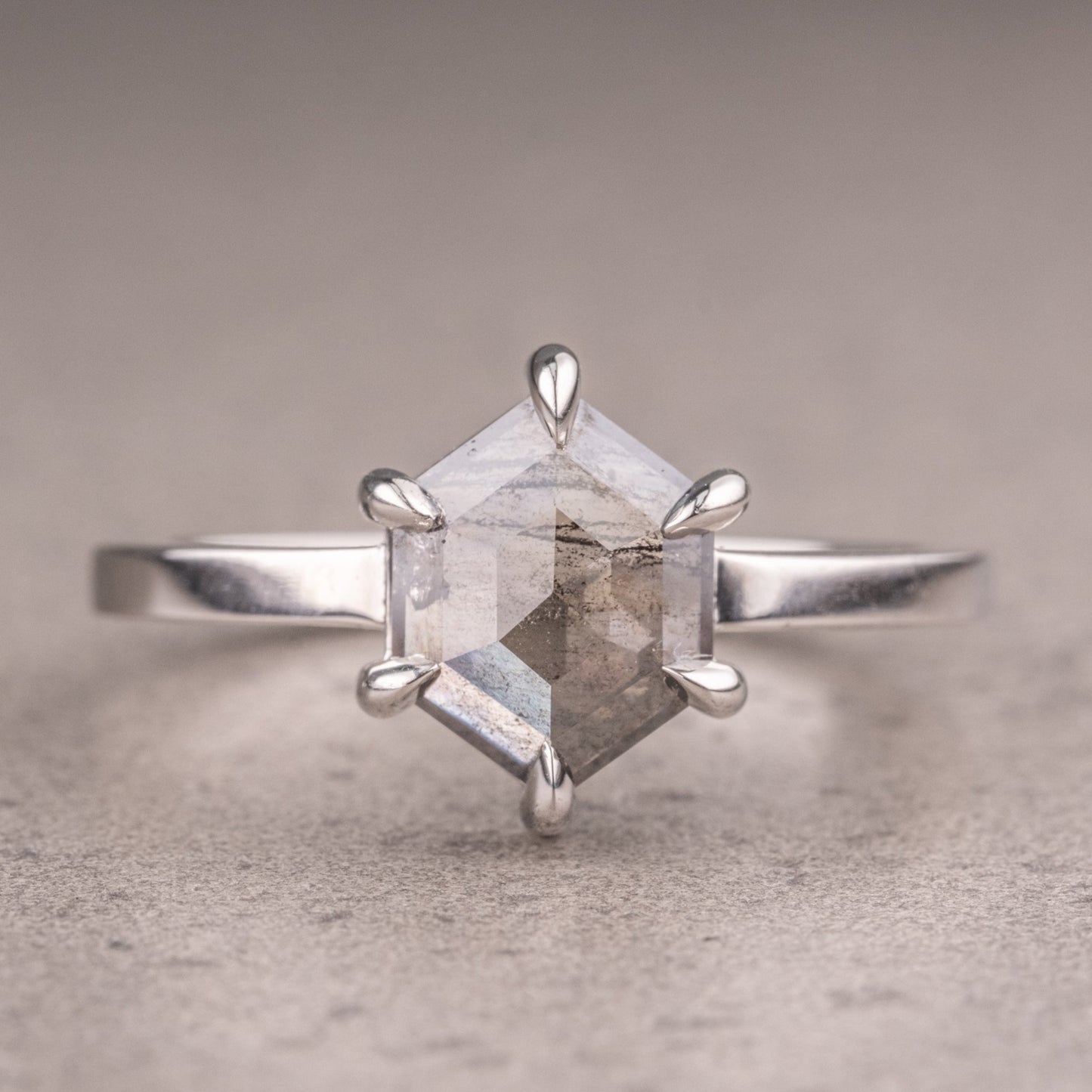 Natural Salt And Pepper 1.25CT Hexagon Diamond Art Deco Unique Engagement Ring | Handmade Ring | Anniversary Ring