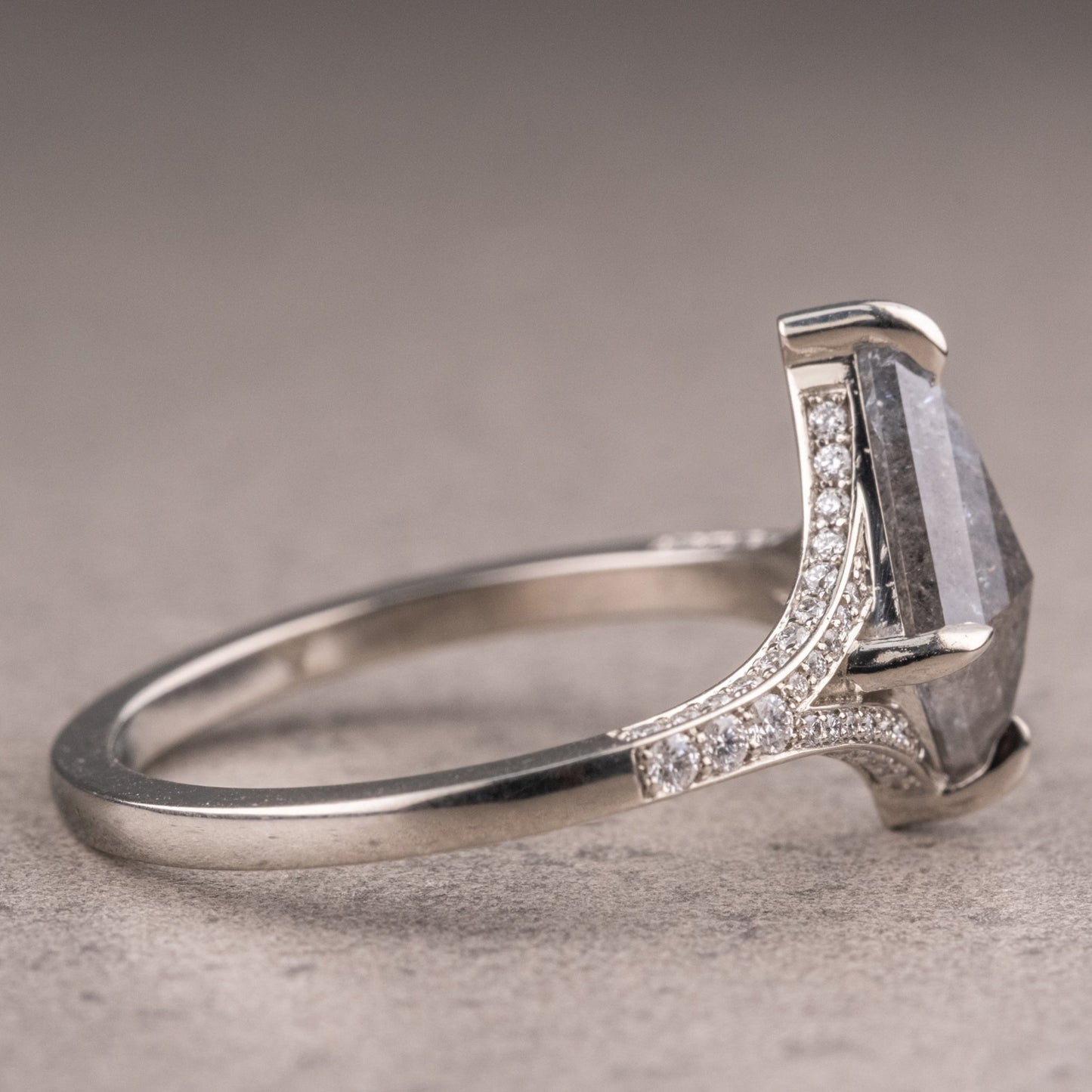 Natural Salt And Pepper 1.50CT Kite Diamond Art Deco Unique Engagement Ring | Handmade Ring | Anniversary Ring