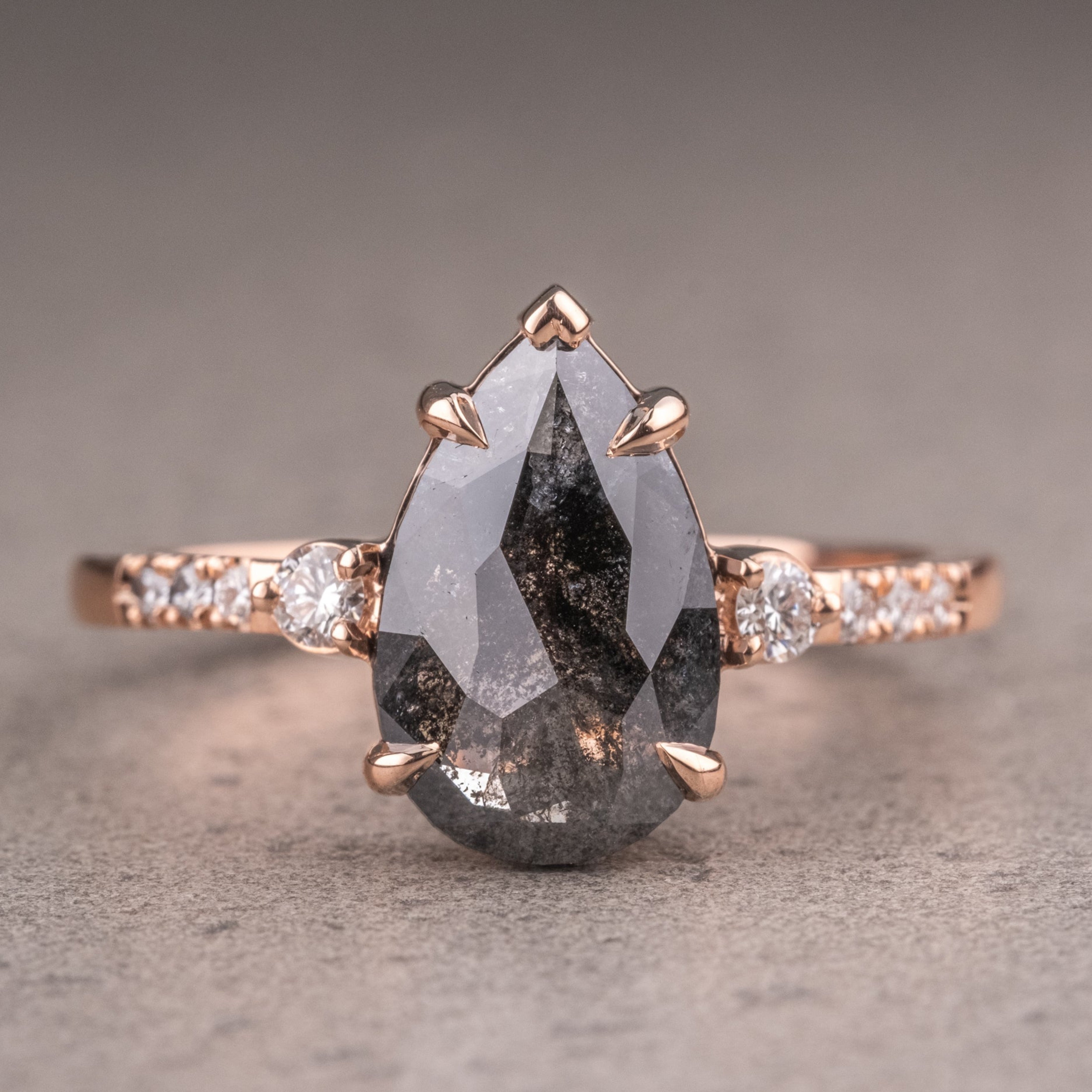 Natural Salt And Pepper 1.85CT Pear Diamond Art Deco Unique Engagement Ring | Handmade Ring | Anniversary Ring