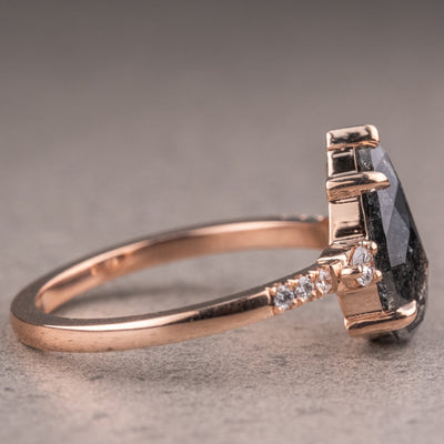 Natural Salt And Pepper 1.85CT Pear Diamond Art Deco Unique Engagement Ring | Handmade Ring | Anniversary Ring