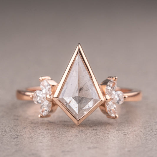 Natural Salt And Pepper 1.50CT Kite Diamond Art Deco Unique Engagement Ring | Handmade Ring | Anniversary Ring