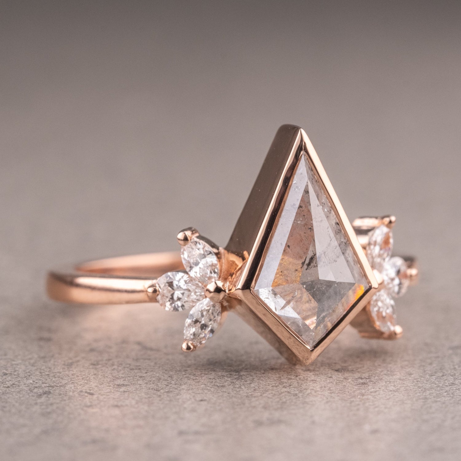 Natural Salt And Pepper 1.50CT Kite Diamond Art Deco Unique Engagement Ring | Handmade Ring | Anniversary Ring