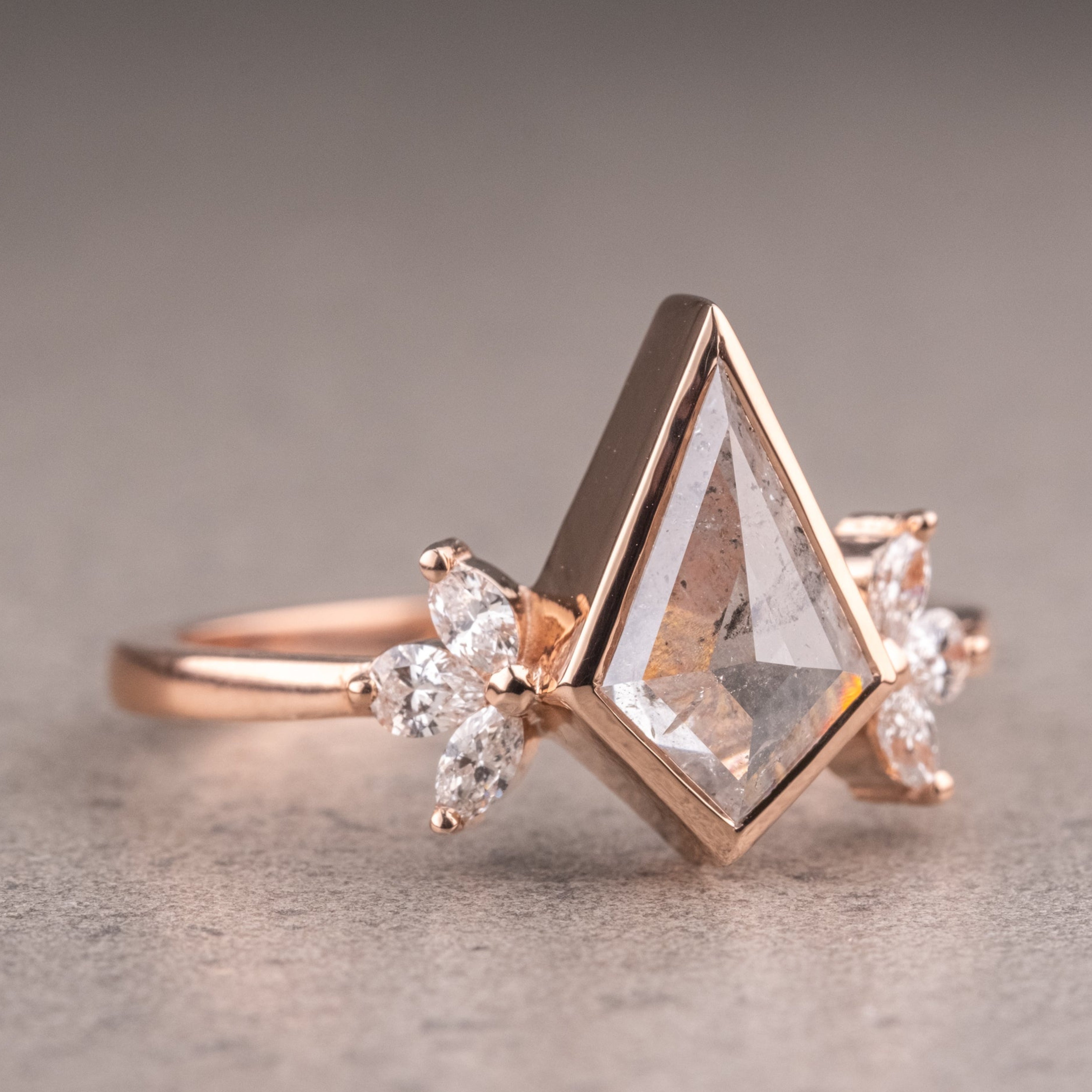 Natural Salt And Pepper 1.50CT Kite Diamond Art Deco Unique Engagement Ring | Handmade Ring | Anniversary Ring