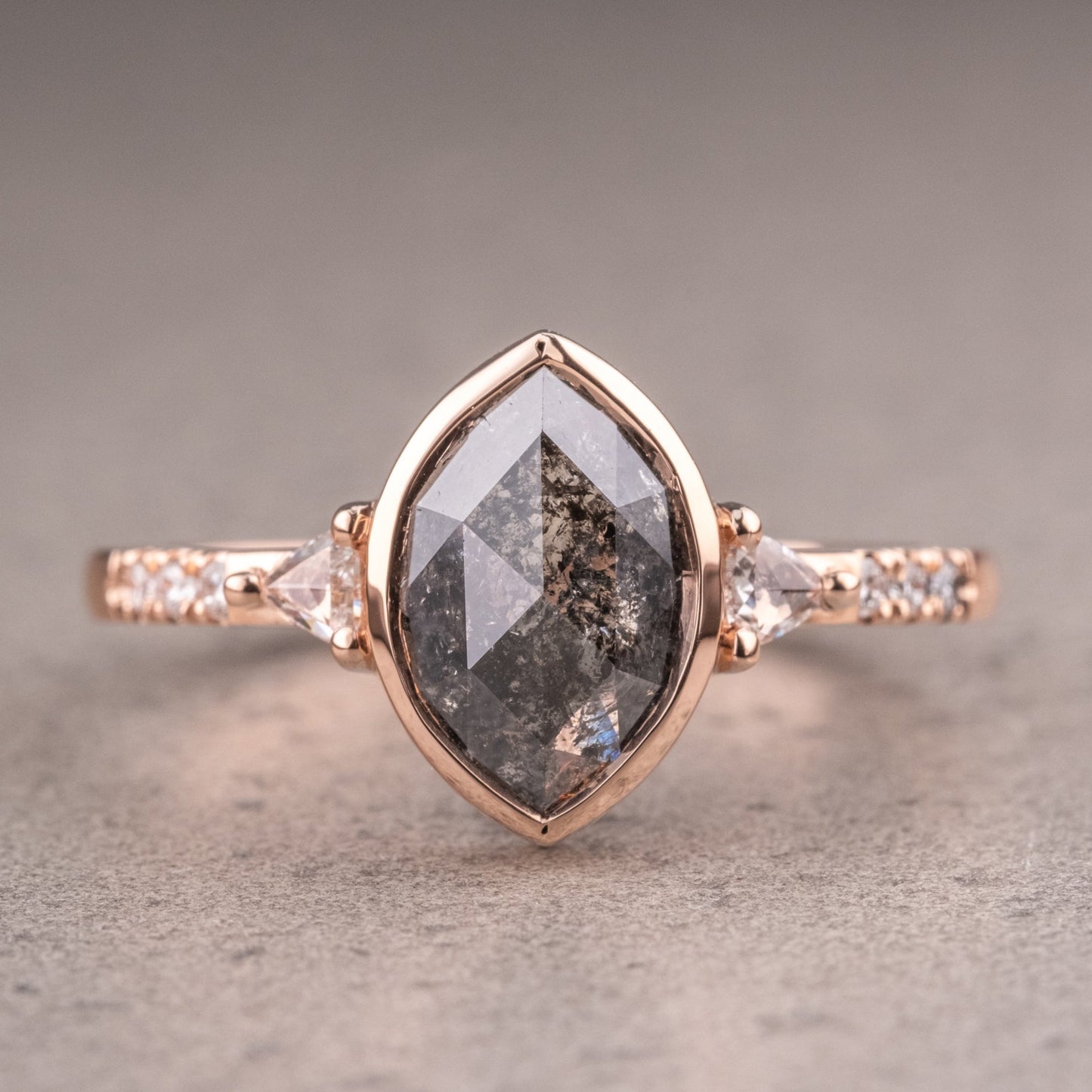 Natural Salt And Pepper 1.90CT Marquise Diamond Art Deco Unique Engagement Ring | Handmade Ring | Anniversary Ring