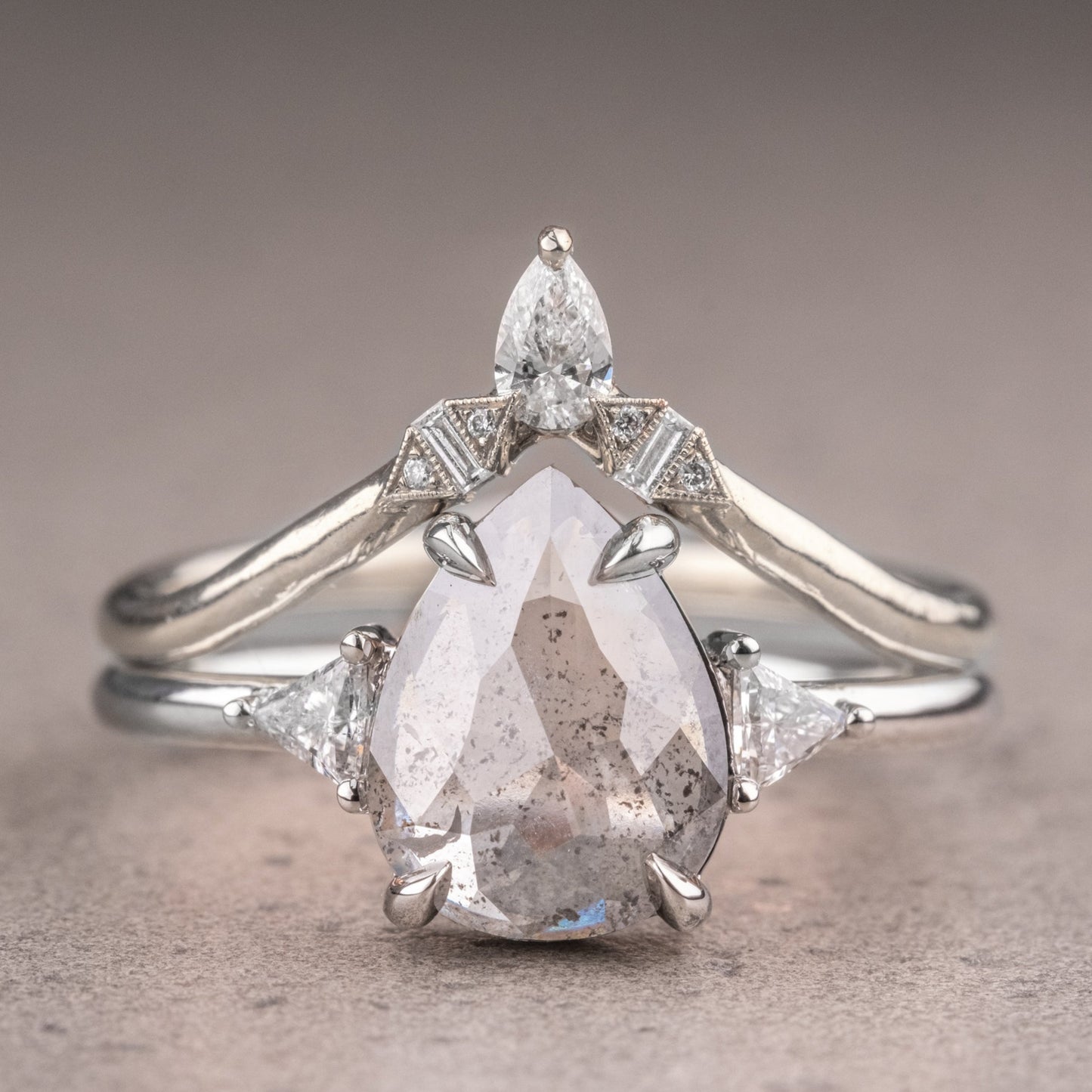 Natural Salt And Pepper 1.70CT Pear Diamond Art Deco Unique Engagement Ring | Handmade Ring | Anniversary Ring