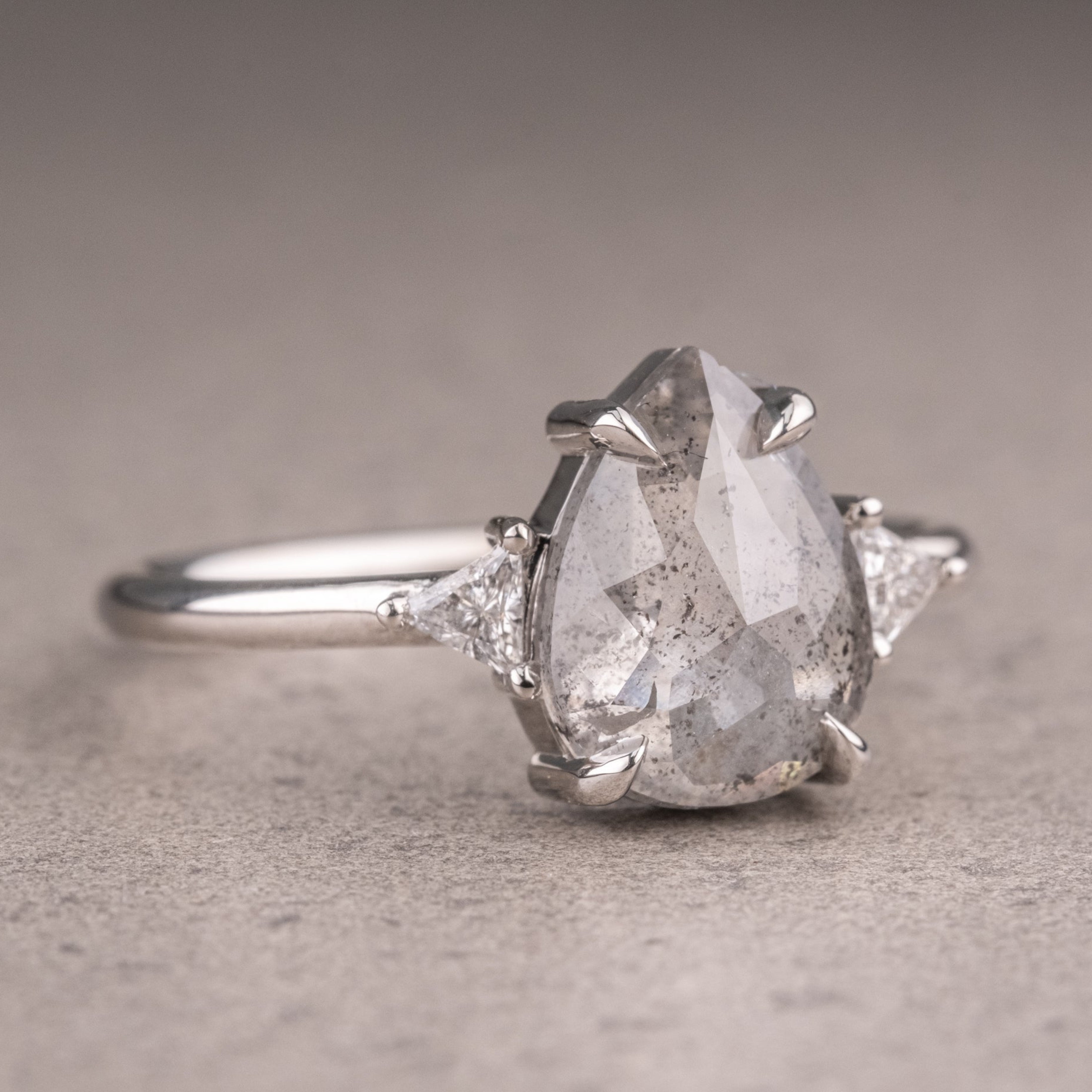 Natural Salt And Pepper 1.70CT Pear Diamond Art Deco Unique Engagement Ring | Handmade Ring | Anniversary Ring