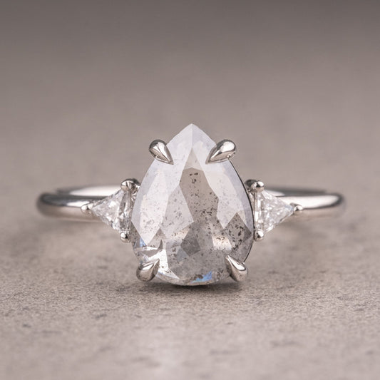 Natural Salt And Pepper 1.70CT Pear Diamond Art Deco Unique Engagement Ring | Handmade Ring | Anniversary Ring