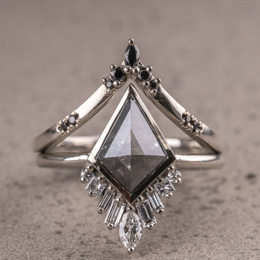 Natural Salt And Pepper 1.90CT Kite Diamond Art Deco Unique Engagement Ring | Handmade Ring | Anniversary Ring - IBIZ Jewel