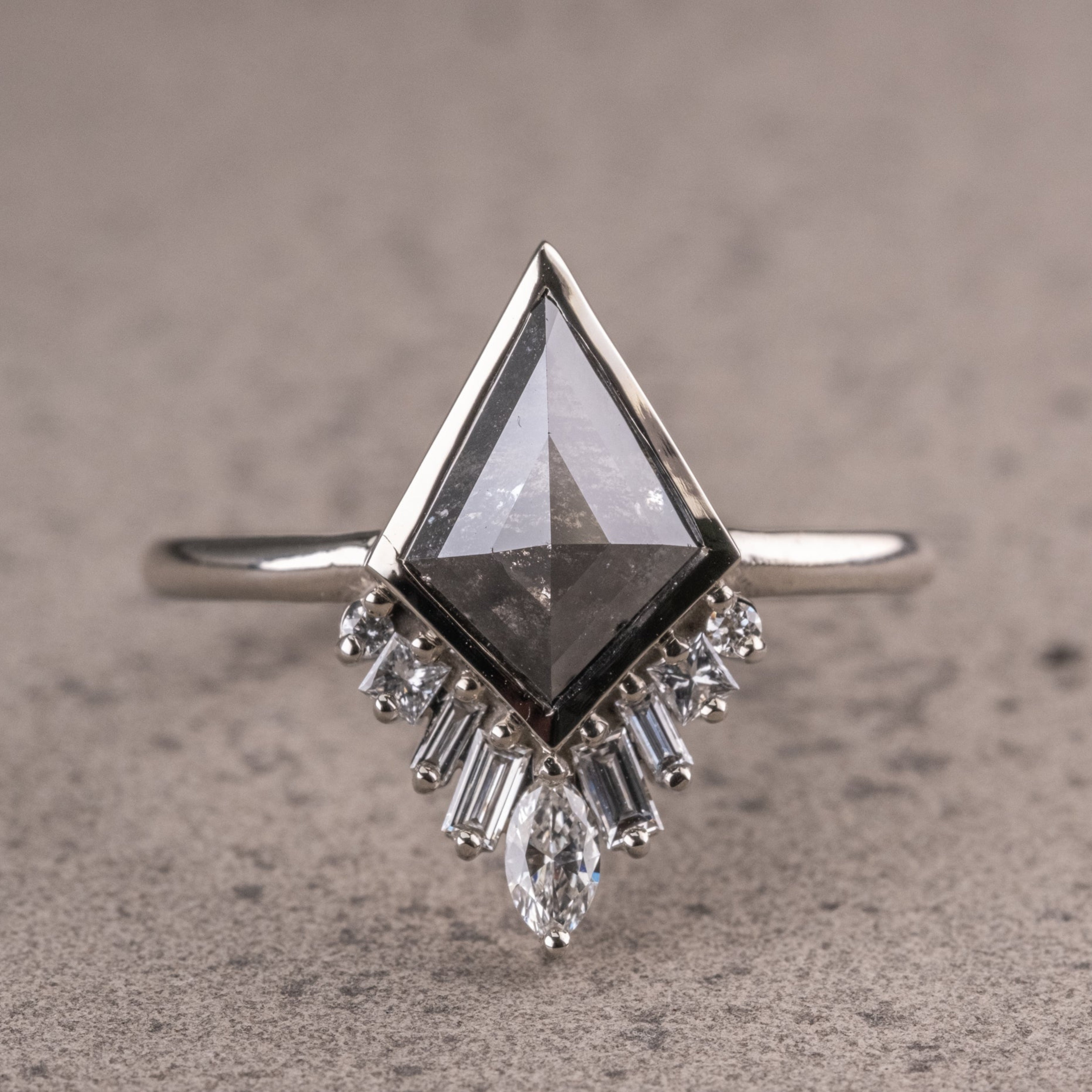 Natural Salt And Pepper 1.90CT Kite Diamond Art Deco Unique Engagement Ring | Handmade Ring | Anniversary Ring