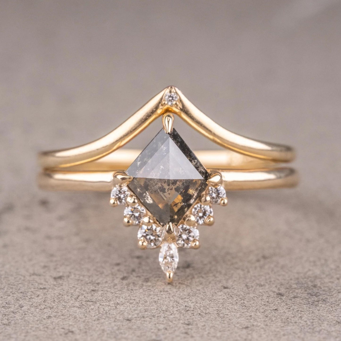 Natural Salt And Pepper 1.45CT Kite Diamond Art Deco Unique Engagement Ring | Handmade Ring | Anniversary Ring