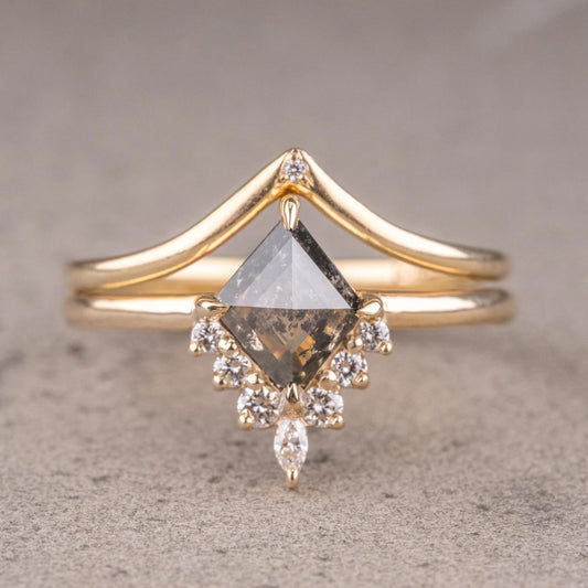 Natural Salt And Pepper 1.45CT Kite Diamond Art Deco Unique Engagement Ring | Handmade Ring | Anniversary Ring - IBIZ Jewel