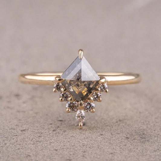 Natural Salt And Pepper 1.45CT Kite Diamond Art Deco Unique Engagement Ring | Handmade Ring | Anniversary Ring