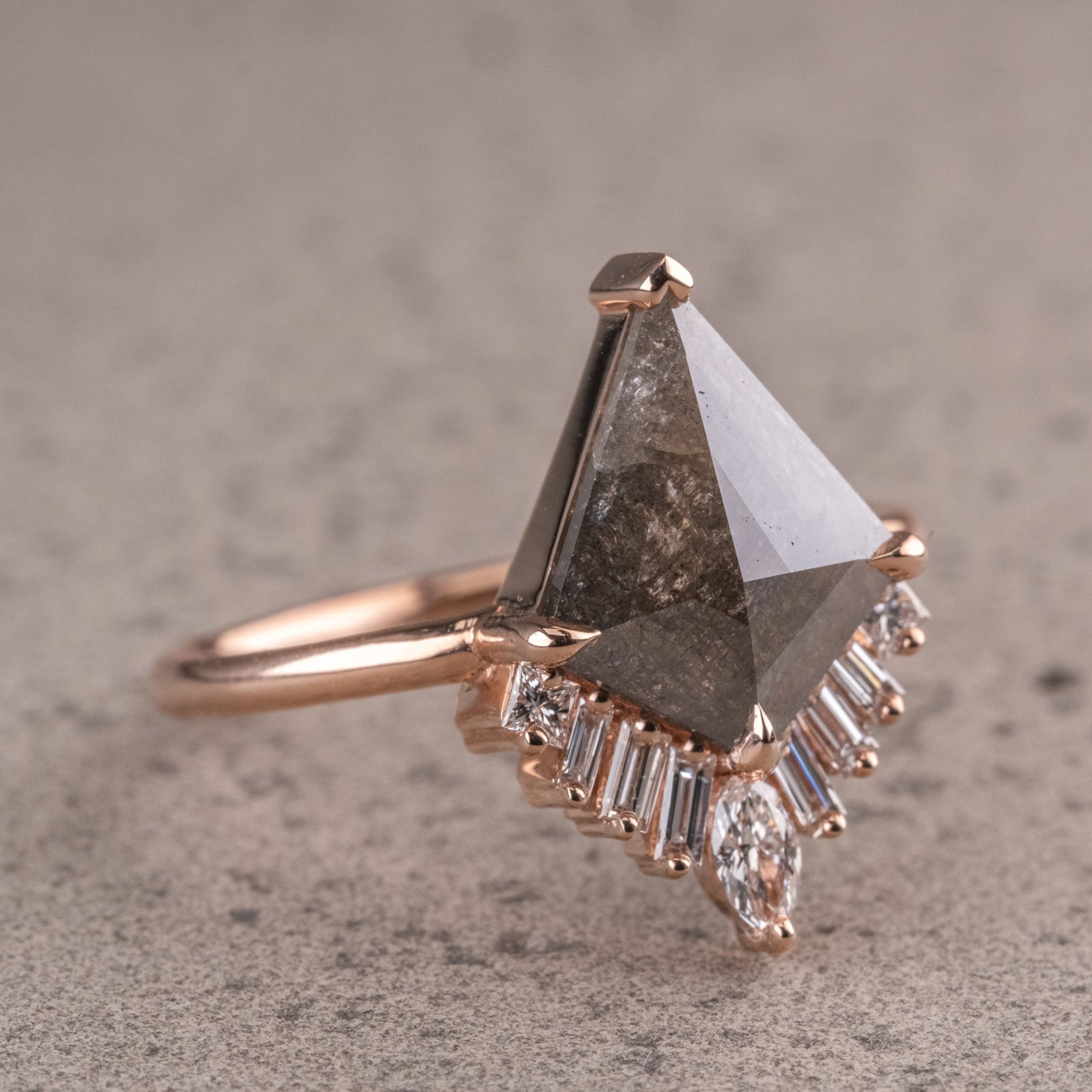 Natural Salt And Pepper 1.85CT Kite Diamond Art Deco Unique Engagement Ring | Handmade Ring | Anniversary Ring