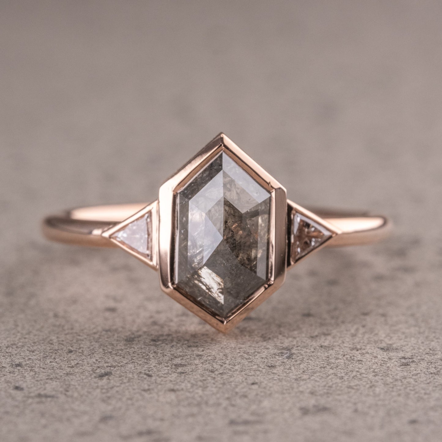 Natural Salt And Pepper 1.30CT Hexagon Diamond Art Deco Unique Engagement Ring | Handmade Ring | Anniversary Ring