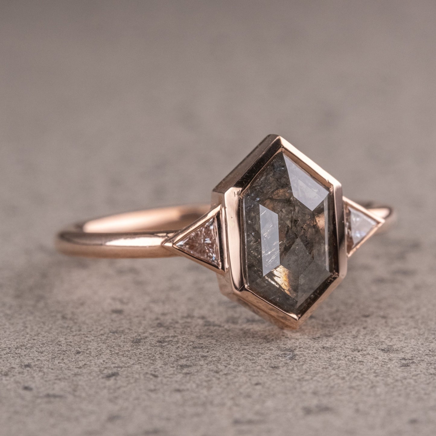 Natural Salt And Pepper 1.30CT Hexagon Diamond Art Deco Unique Engagement Ring | Handmade Ring | Anniversary Ring