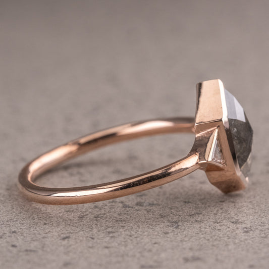 Natural Salt And Pepper 1.30CT Hexagon Diamond Art Deco Unique Engagement Ring | Handmade Ring | Anniversary Ring - IBIZ Jewel