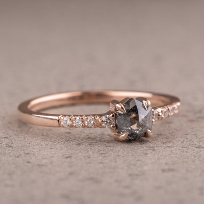 Natural Salt And Pepper 1.30CT Hexagon Diamond Art Deco Unique Engagement Ring | Handmade Ring | Anniversary Ring