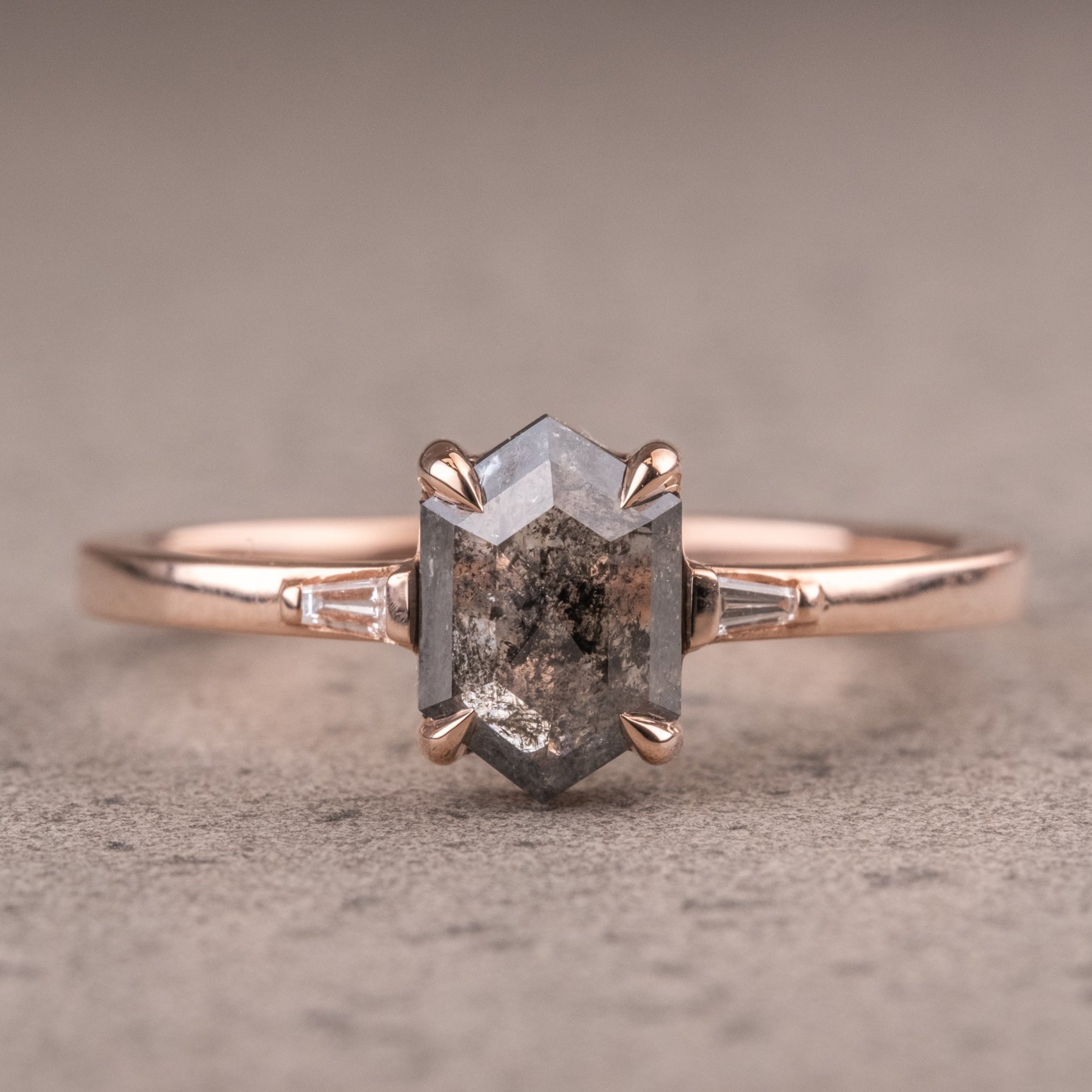 Natural Salt And Pepper 1.35CT Hexagon Diamond Art Deco Unique Engagement Ring | Handmade Ring | Anniversary Ring