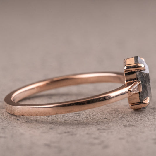 Natural Salt And Pepper 1.35CT Hexagon Diamond Art Deco Unique Engagement Ring | Handmade Ring | Anniversary Ring - IBIZ Jewel