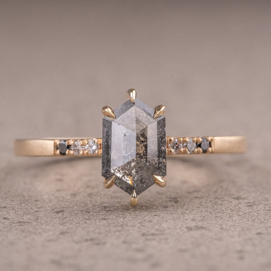 Natural Salt And Pepper 1.45CT Hexagon Diamond Art Deco Unique Engagement Ring | Handmade Ring | Anniversary Ring