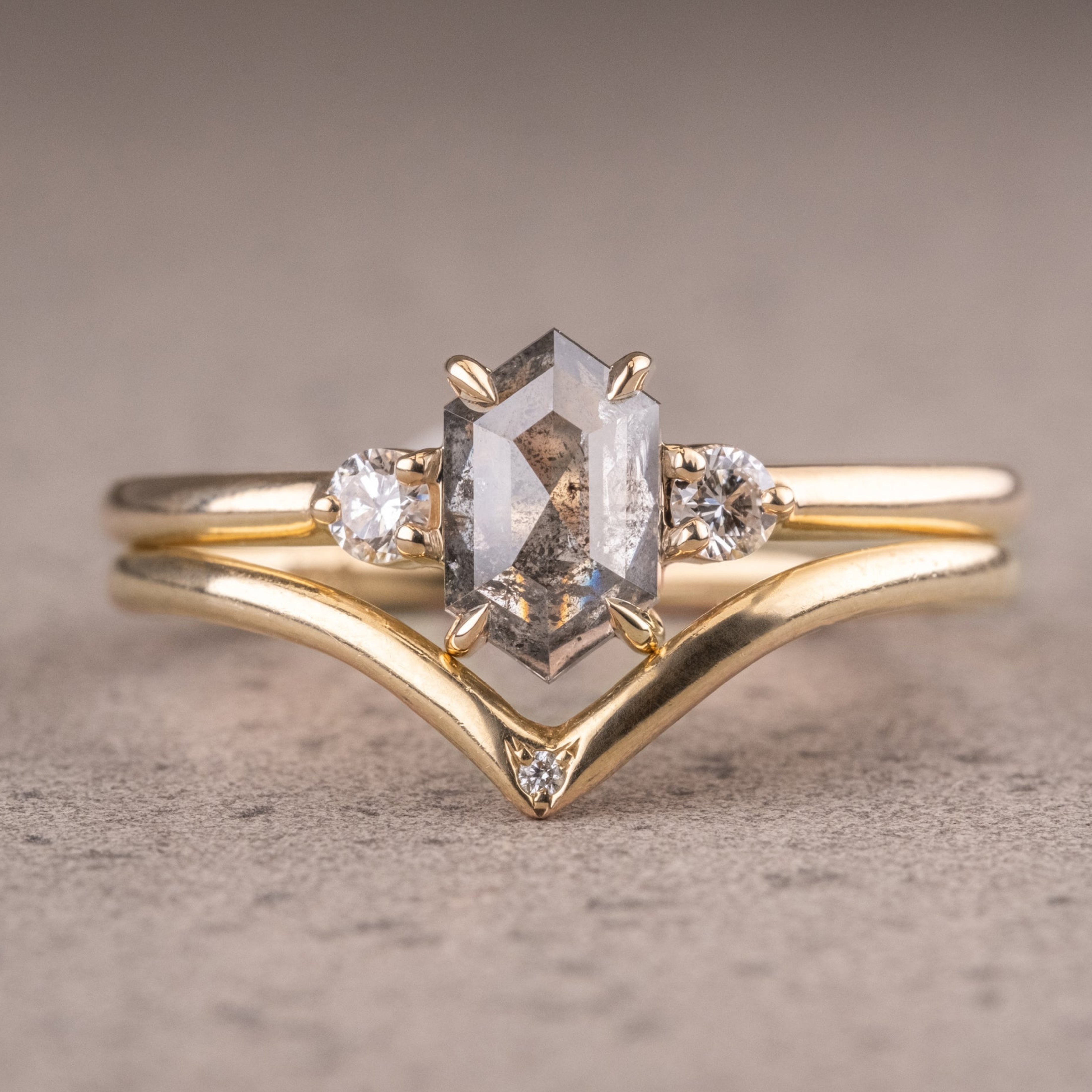 Natural Salt And Pepper 1.35CT Hexagon Diamond Art Deco Unique Engagement Ring | Handmade Ring | Anniversary Ring