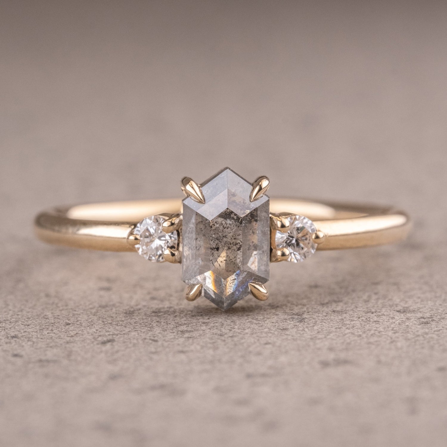 Natural Salt And Pepper 1.35CT Hexagon Diamond Art Deco Unique Engagement Ring | Handmade Ring | Anniversary Ring
