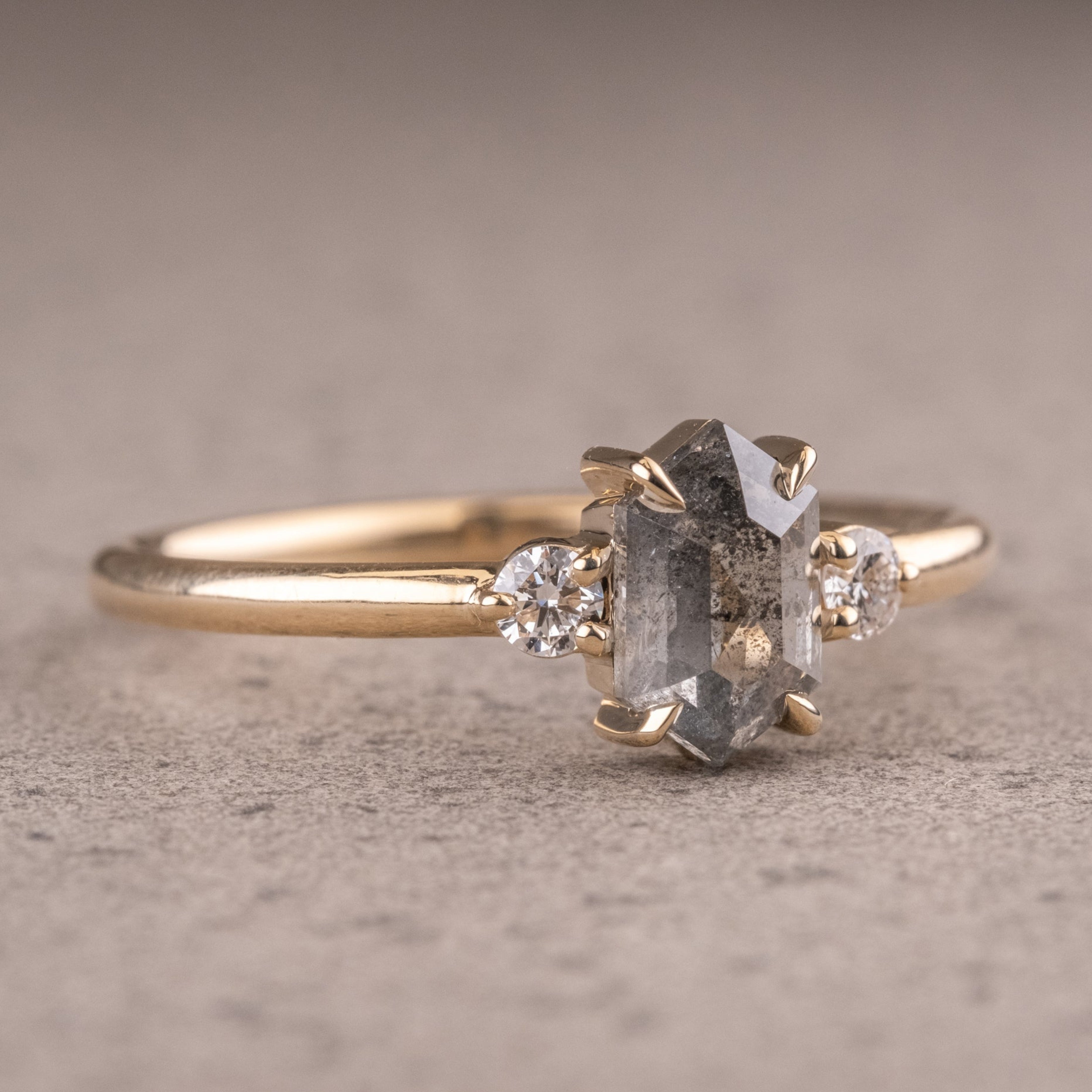 Natural Salt And Pepper 1.35CT Hexagon Diamond Art Deco Unique Engagement Ring | Handmade Ring | Anniversary Ring