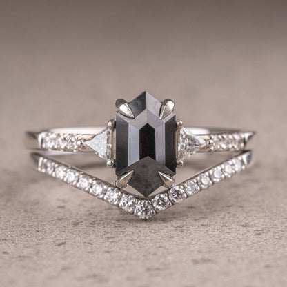 Natural Salt And Pepper 1.70CT Hexagon Diamond Art Deco Unique Engagement Ring | Handmade Ring | Anniversary Ring