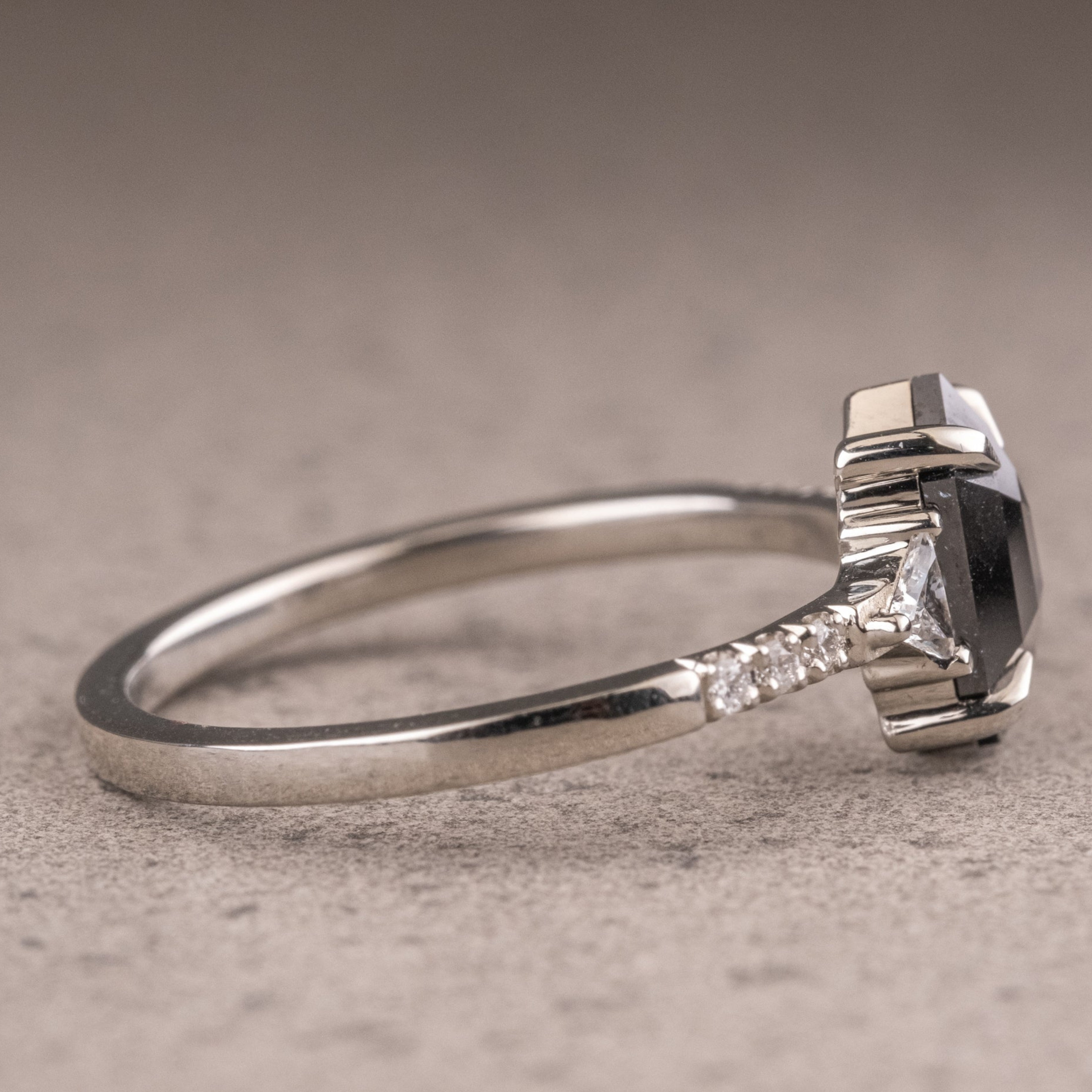 Natural Salt And Pepper 1.70CT Hexagon Diamond Art Deco Unique Engagement Ring | Handmade Ring | Anniversary Ring