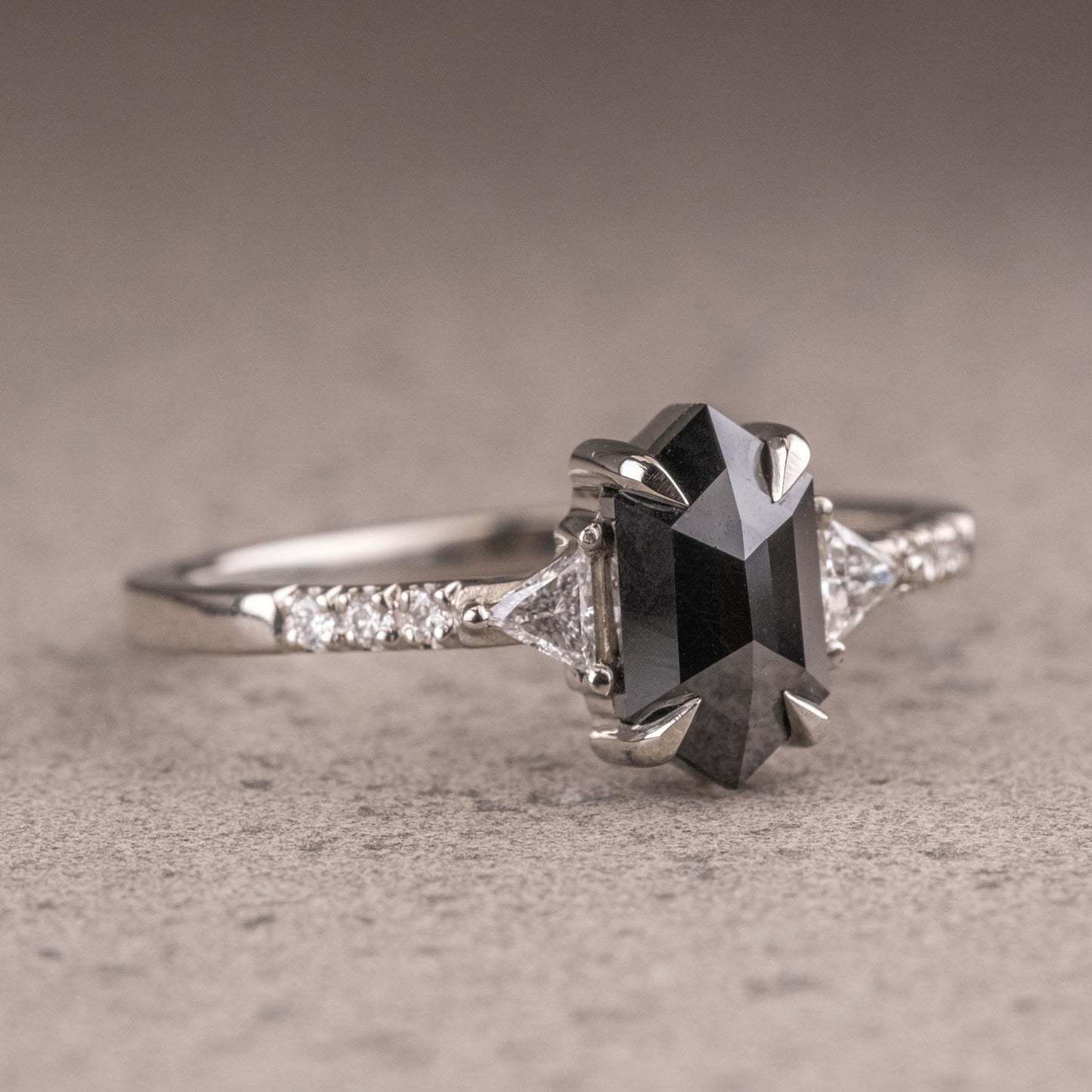 Natural Salt And Pepper 1.70CT Hexagon Diamond Art Deco Unique Engagement Ring | Handmade Ring | Anniversary Ring