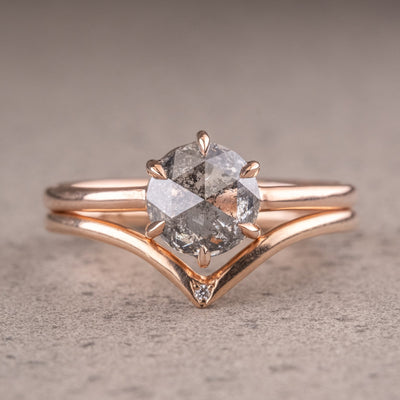 Natural Salt And Pepper 1.10CT Round Diamond Art Deco Unique Engagement Ring | Handmade Ring | Anniversary Ring