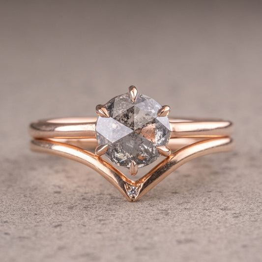 Natural Salt And Pepper 1.10CT Round Diamond Art Deco Unique Engagement Ring | Handmade Ring | Anniversary Ring - IBIZ Jewel