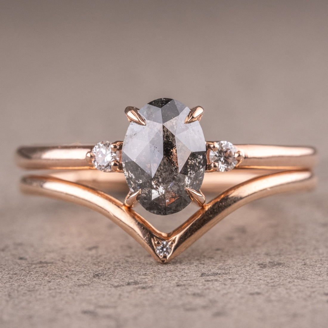 Natural Salt And Pepper 1.30CT Oval Diamond Art Deco Unique Engagement Ring | Handmade Ring | Anniversary Ring