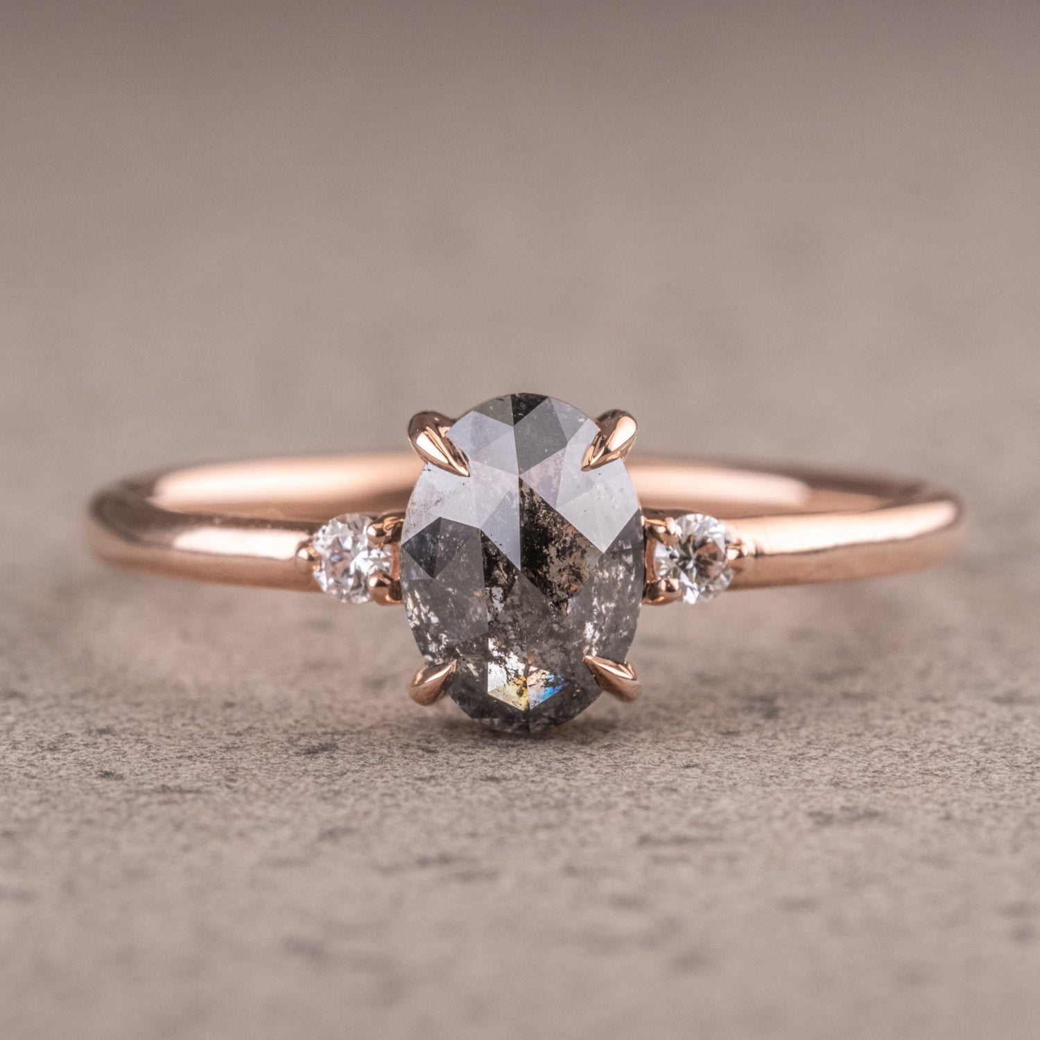Natural Salt And Pepper 1.30CT Oval Diamond Art Deco Unique Engagement Ring | Handmade Ring | Anniversary Ring