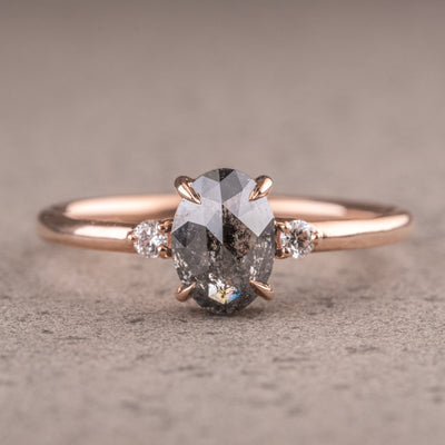 Natural Salt And Pepper 1.30CT Oval Diamond Art Deco Unique Engagement Ring | Handmade Ring | Anniversary Ring