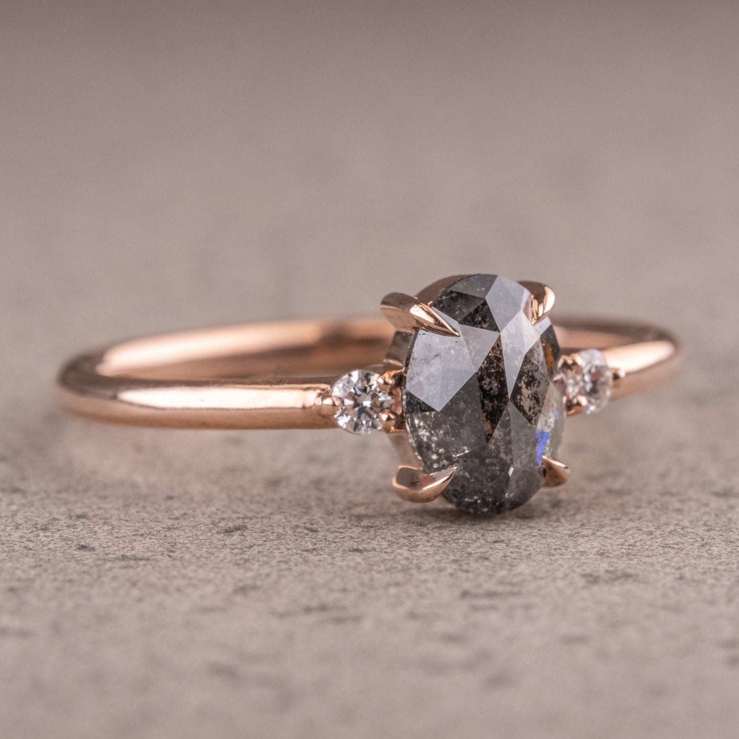 Natural Salt And Pepper 1.30CT Oval Diamond Art Deco Unique Engagement Ring | Handmade Ring | Anniversary Ring