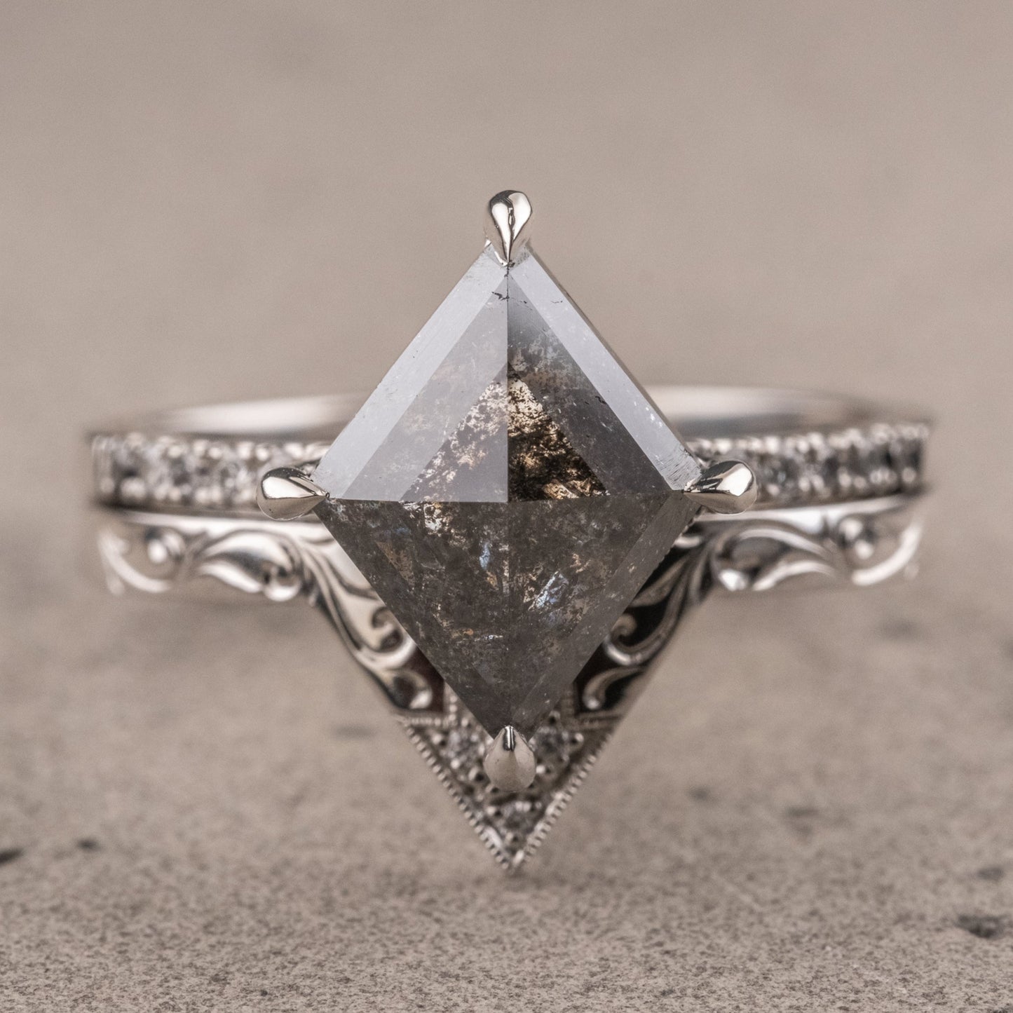 Natural Salt And Pepper 1.40CT Kite Diamond Art Deco Unique Engagement Ring | Handmade Ring | Anniversary Ring