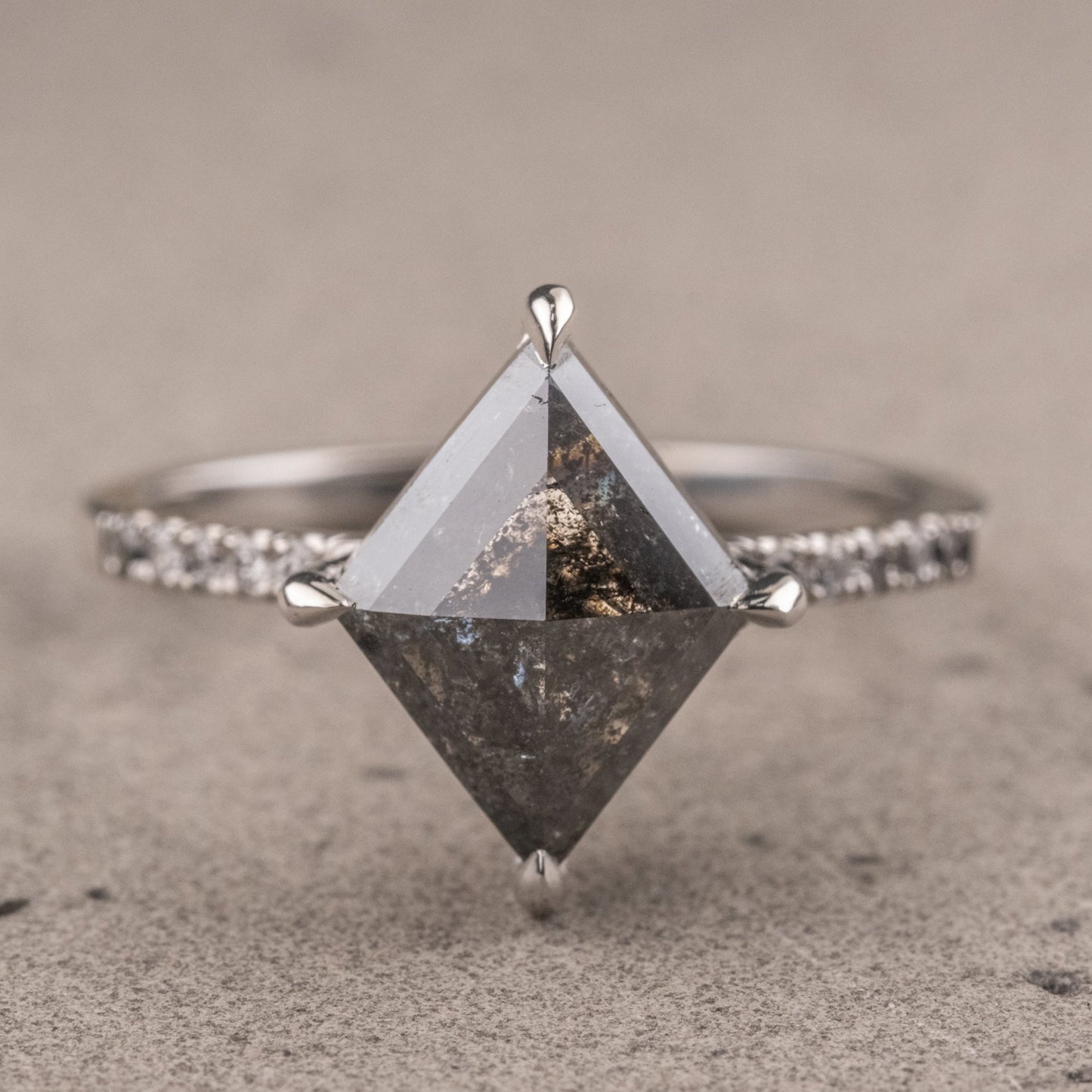 Natural Salt And Pepper 1.40CT Kite Diamond Art Deco Unique Engagement Ring | Handmade Ring | Anniversary Ring