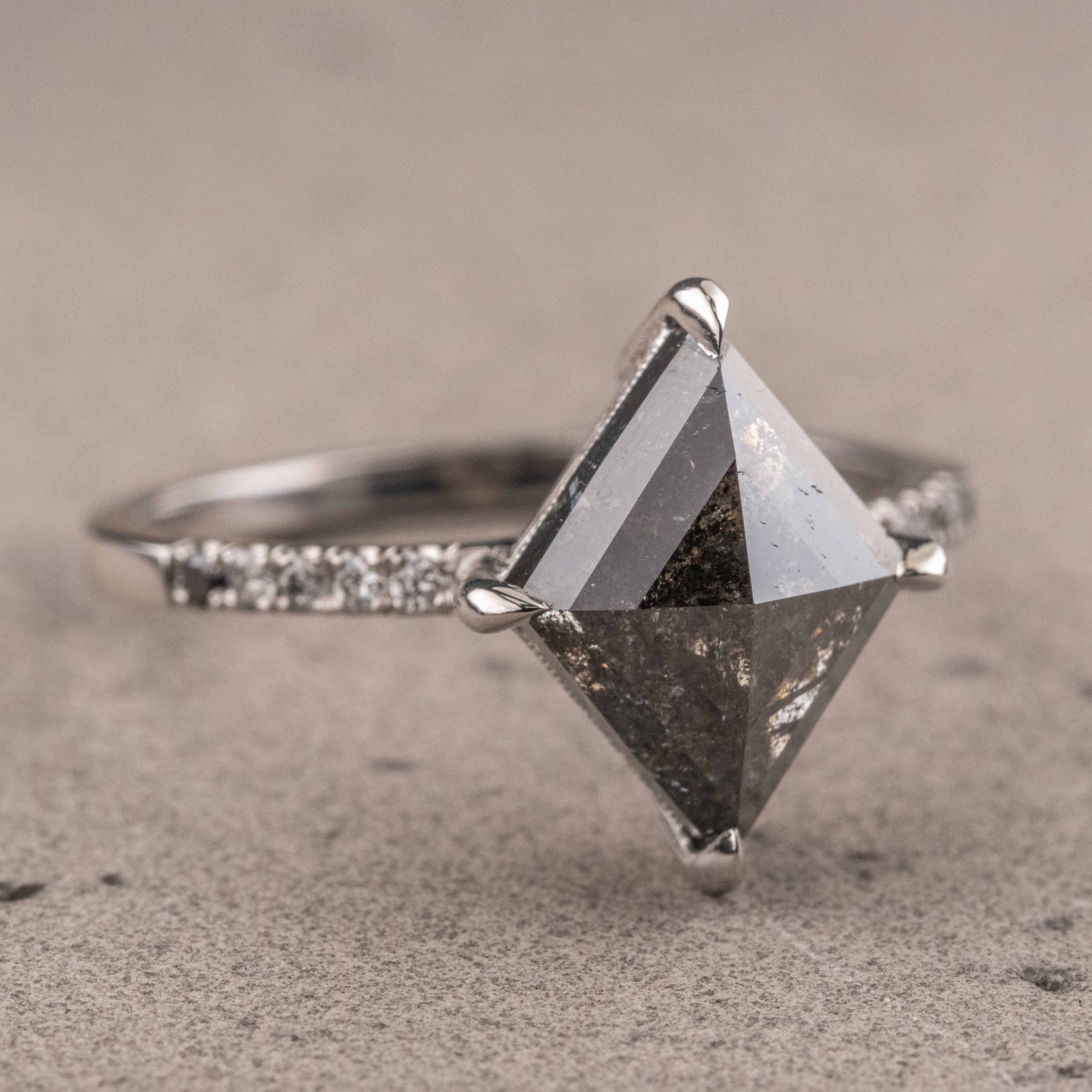 Natural Salt And Pepper 1.40CT Kite Diamond Art Deco Unique Engagement Ring | Handmade Ring | Anniversary Ring