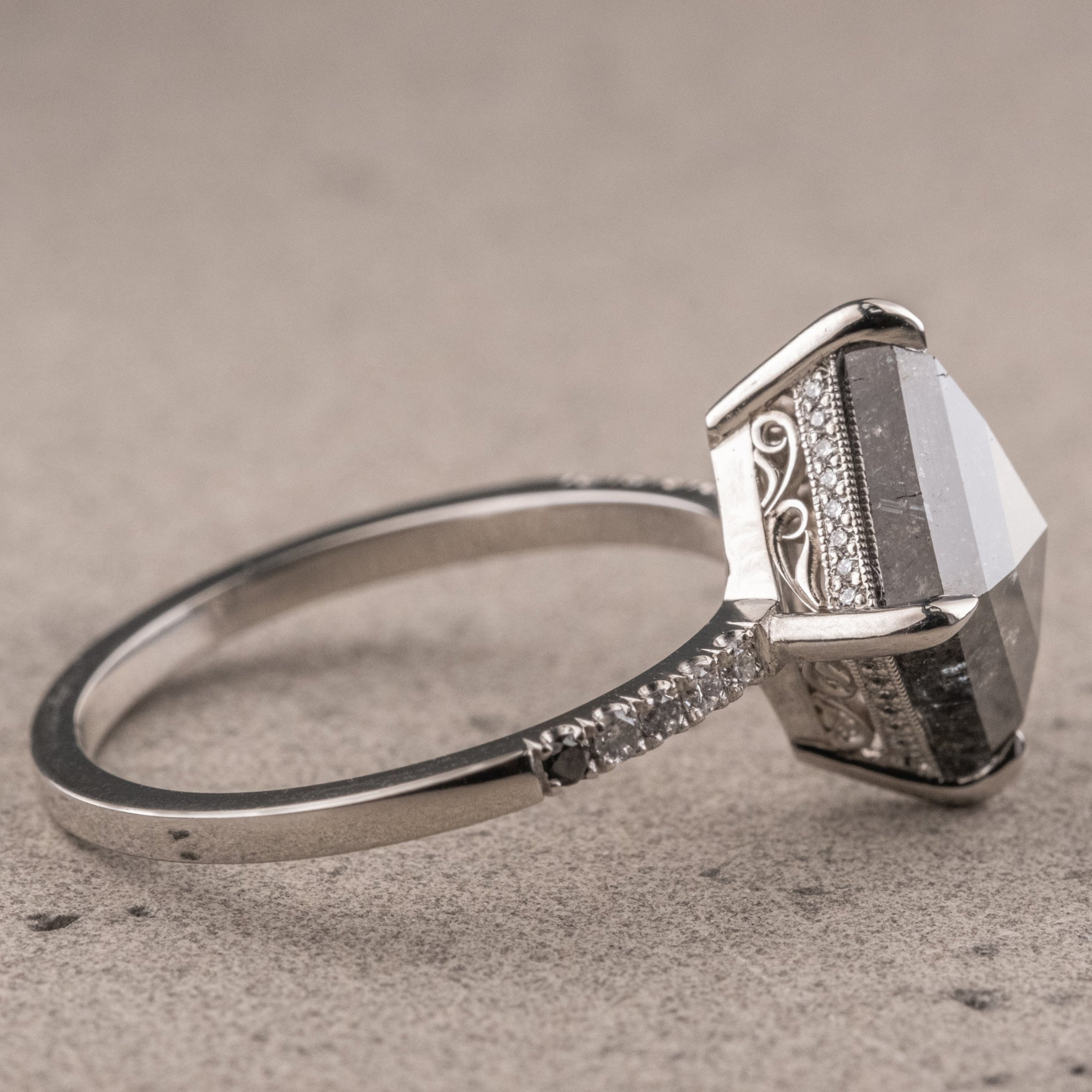 Natural Salt And Pepper 1.40CT Kite Diamond Art Deco Unique Engagement Ring | Handmade Ring | Anniversary Ring