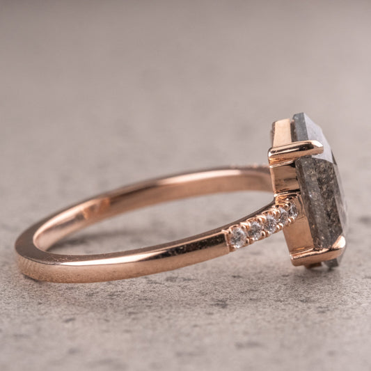 Natural Salt And Pepper 1.35CT Hexagon Diamond Art Deco Unique Engagement Ring | Handmade Ring | Anniversary Ring - IBIZ Jewel