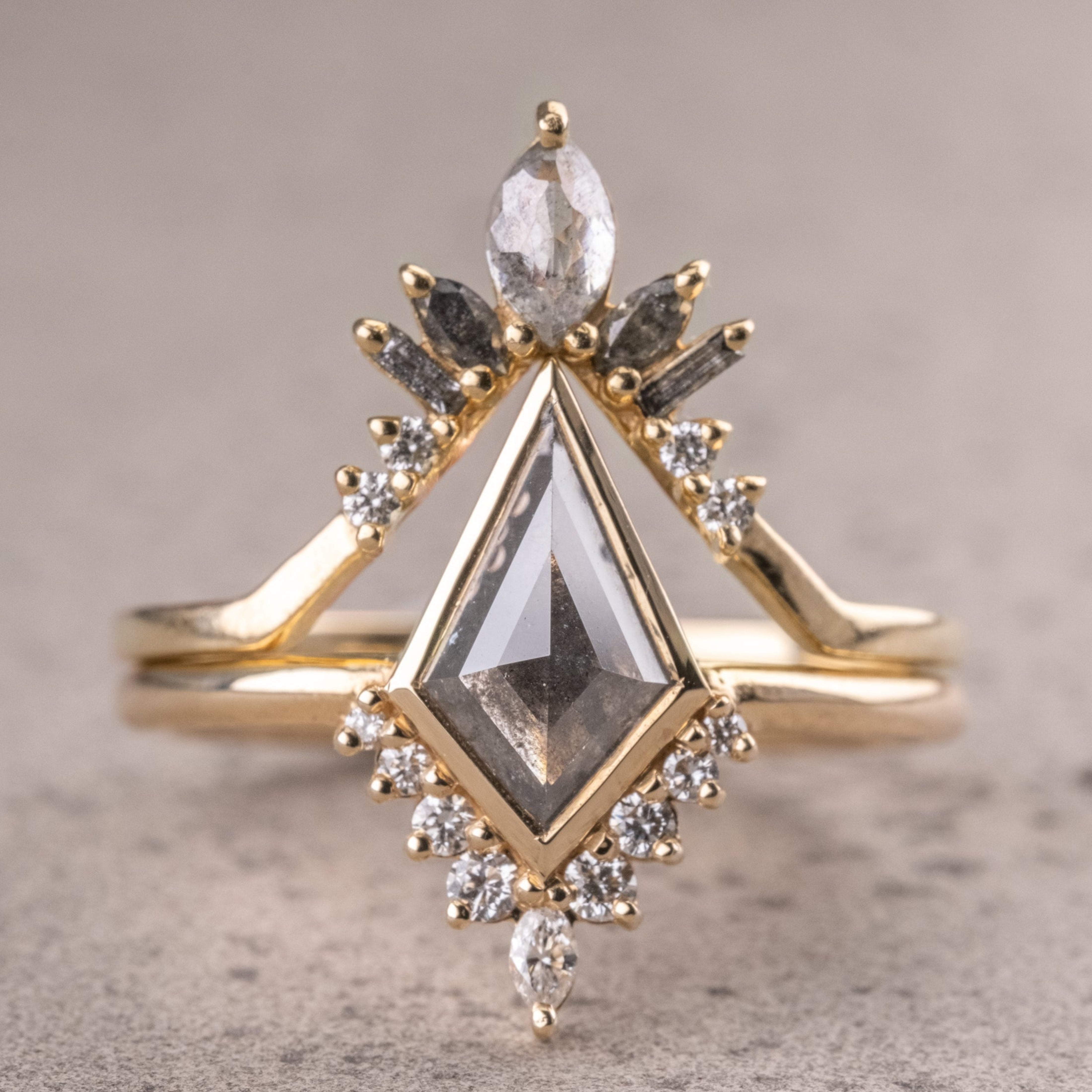 Natural Salt And Pepper 1.70CT Kite Diamond Art Deco Unique Engagement Ring | Handmade Ring | Anniversary Ring