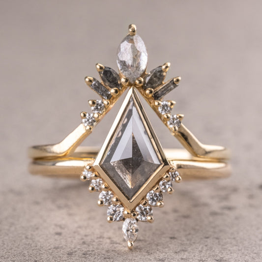 Natural Salt And Pepper 1.70CT Kite Diamond Art Deco Unique Engagement Ring | Handmade Ring | Anniversary Ring - IBIZ Jewel