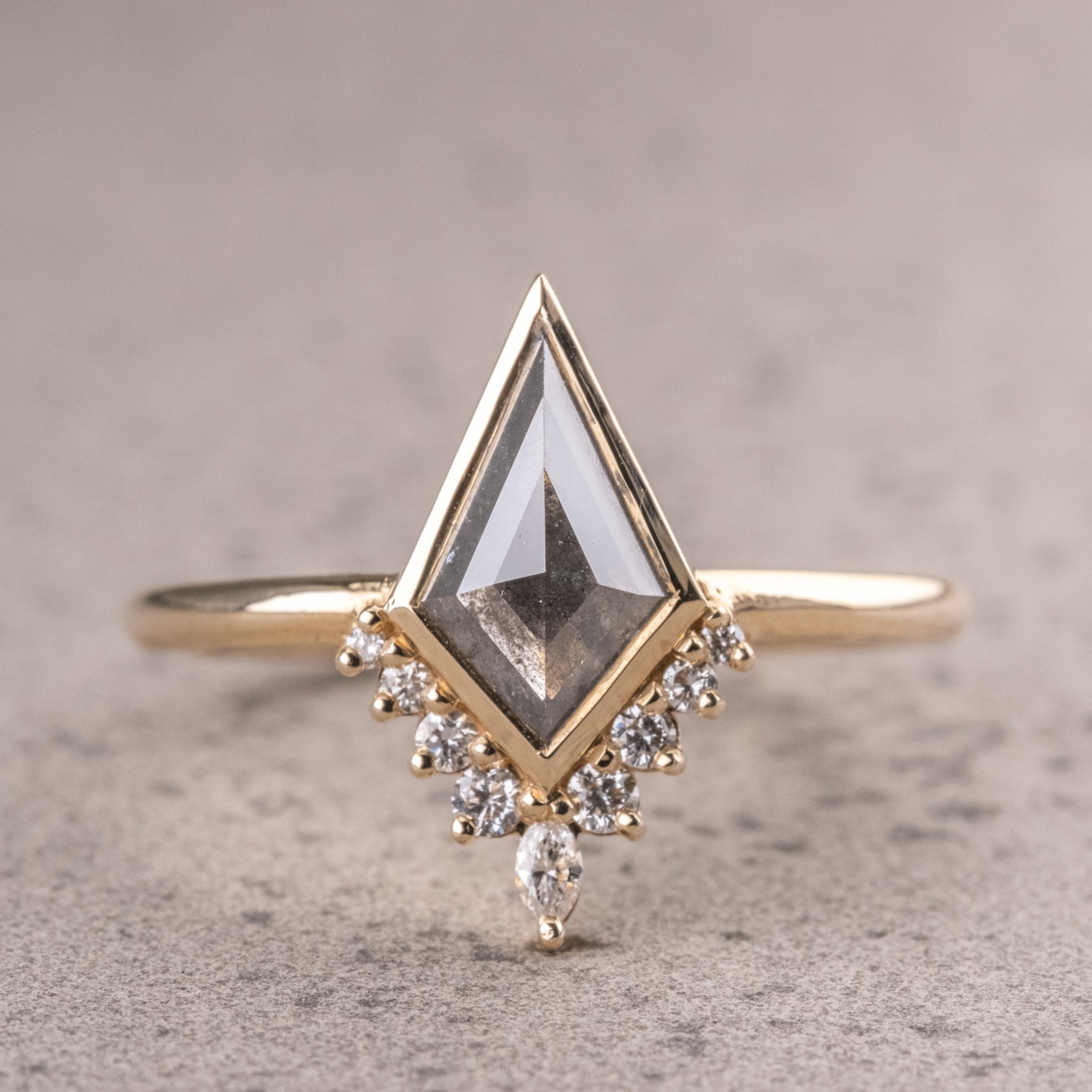 Natural Salt And Pepper 1.70CT Kite Diamond Art Deco Unique Engagement Ring | Handmade Ring | Anniversary Ring