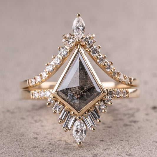 Natural Salt And Pepper 1.55CT Kite Diamond Art Deco Unique Engagement Ring | Handmade Ring | Anniversary Ring - IBIZ Jewel